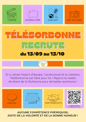 Affiche de recrutement de l'association TéléSorbonne pour l'année 2023-2024